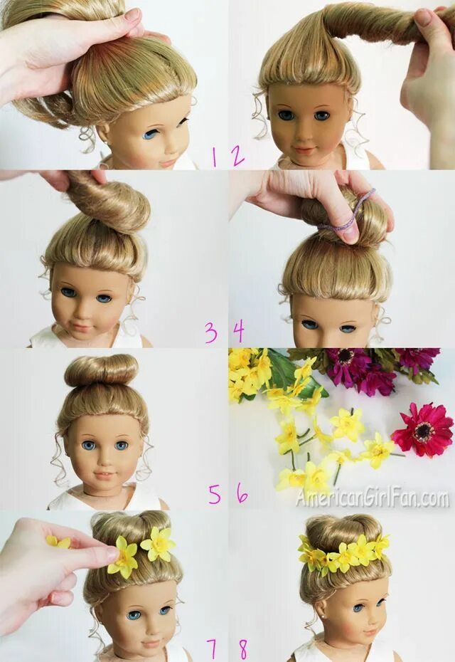 Прическа на кукле короткие волосы Doll Hairstyle: Bun With Flower Crown! AmericanGirlFan Bloglovin' American girl 