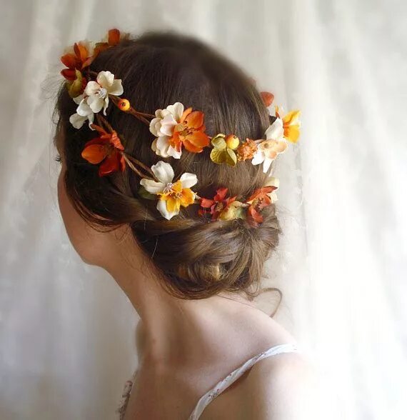 Прическа на осенний бал в школу Autumn Harvest Hair Wreath HARVEST WEDDING Flowers Burnt Etsy Fall wedding hairs