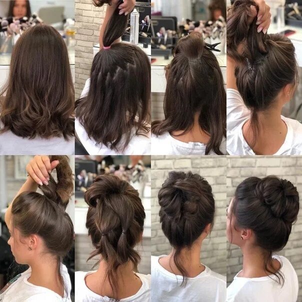 Прическа на работу на средние Step-by-step creation of hairstyles for holiday and everyday wear Уроки прически