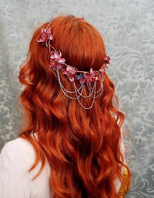 Прическа на рыжие волосы Vanlanthiriel-cascading floral elf crown2 Natural red hair, Pretty hairstyles, R