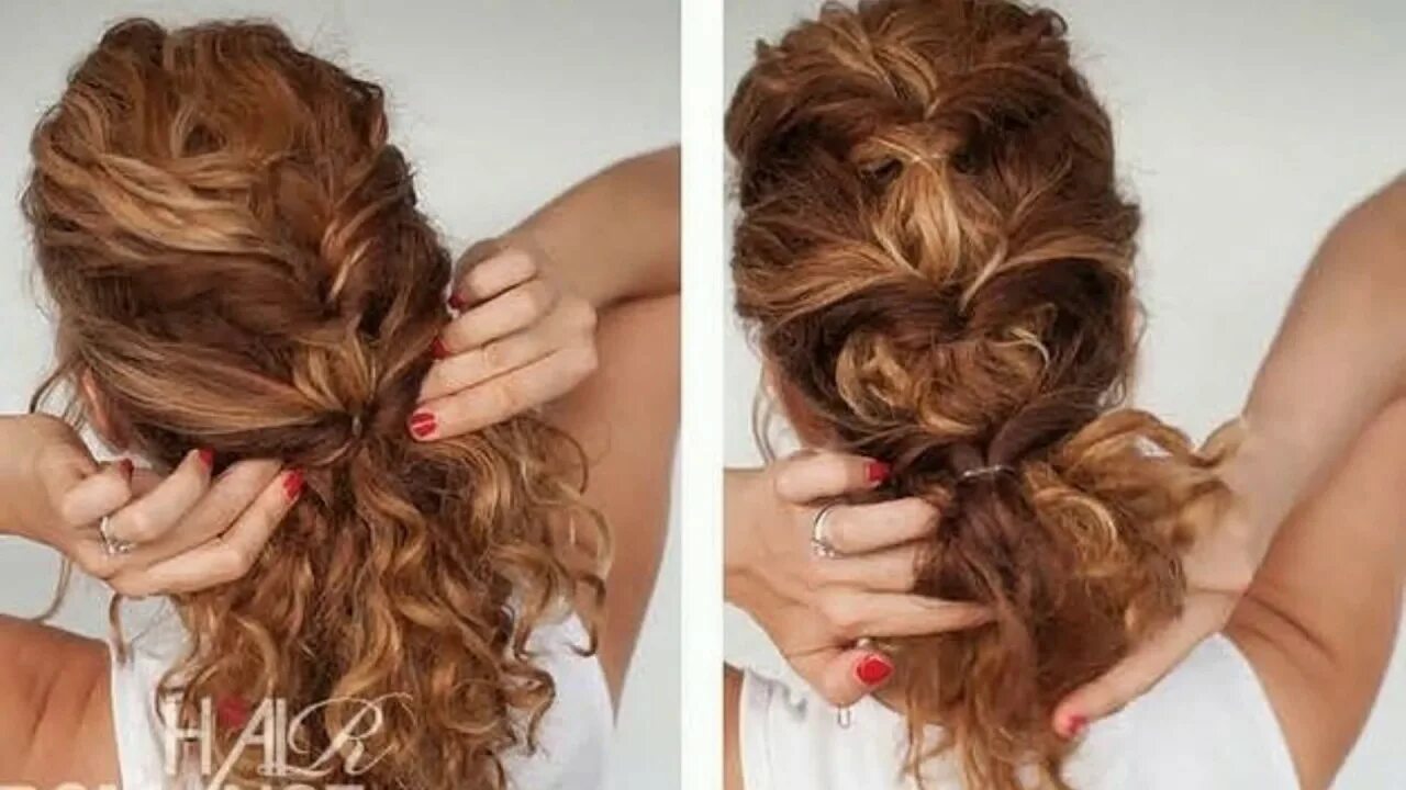 Прическа на средние кудрявые волосы простые Hairstyle For Curly Hair - YouTube