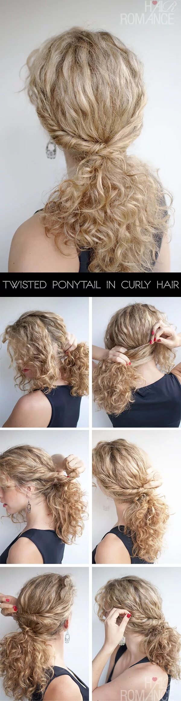 Прическа на средние кудрявые волосы простые Curly Hairstyle Tutorial - The Twist Over Ponytail - Hair Romance Curly hair tut