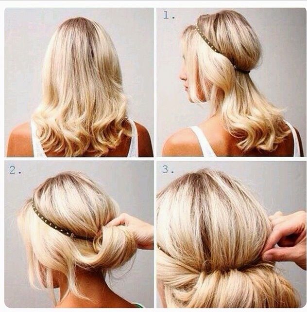 Прическа на средние тонкие волосы быстро This could be Wedding hair, with a dressier headpiece 3 Headband hairstyles, Med