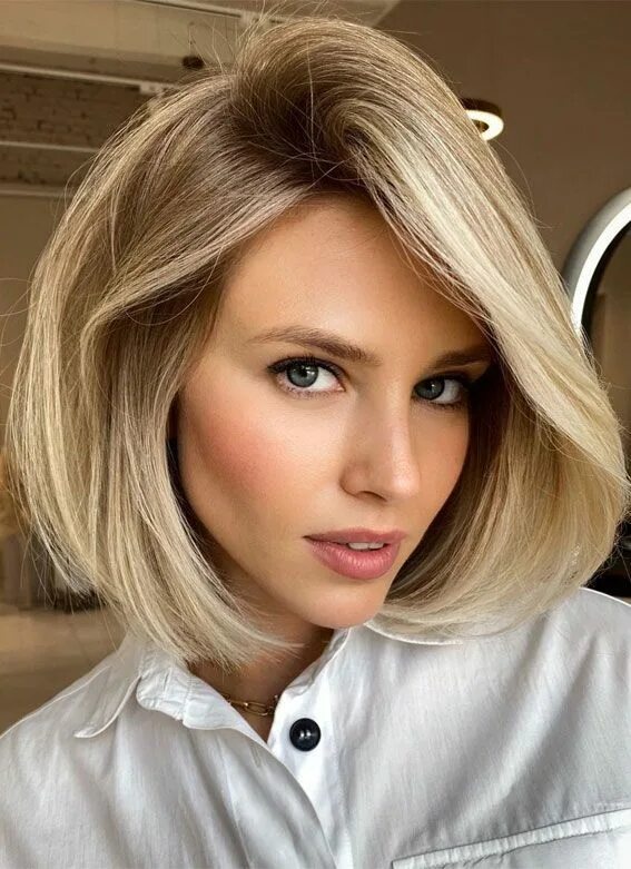 Прическа на средние волосы 2024 каре Cute Summer Hair Color Ideas 2021 : Cute Blonde Bob with Side Part Summer hair c