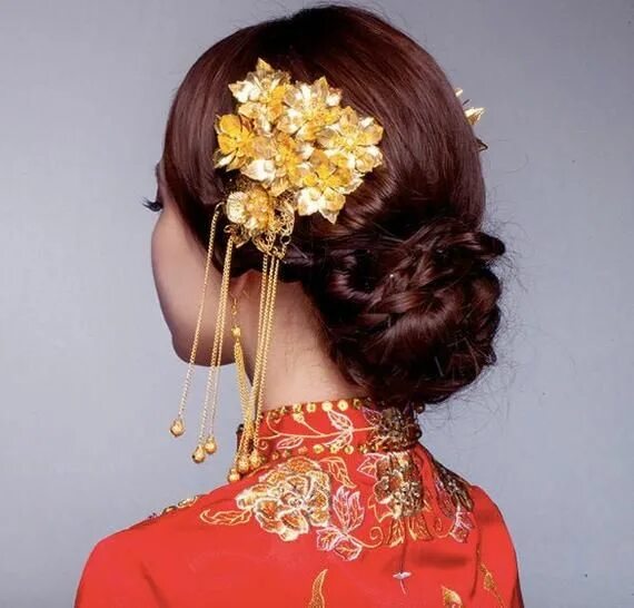 Прическа на средние волосы китайская Set of 2 Traditional Chinese Golden Flower Hair Comb Bridal Etsy Traditional hai