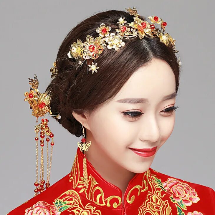 Прическа на средние волосы китайская Vintage Chinese Style Bride Wedding Hair Jewerly Headband Bridal Hair Accessorie