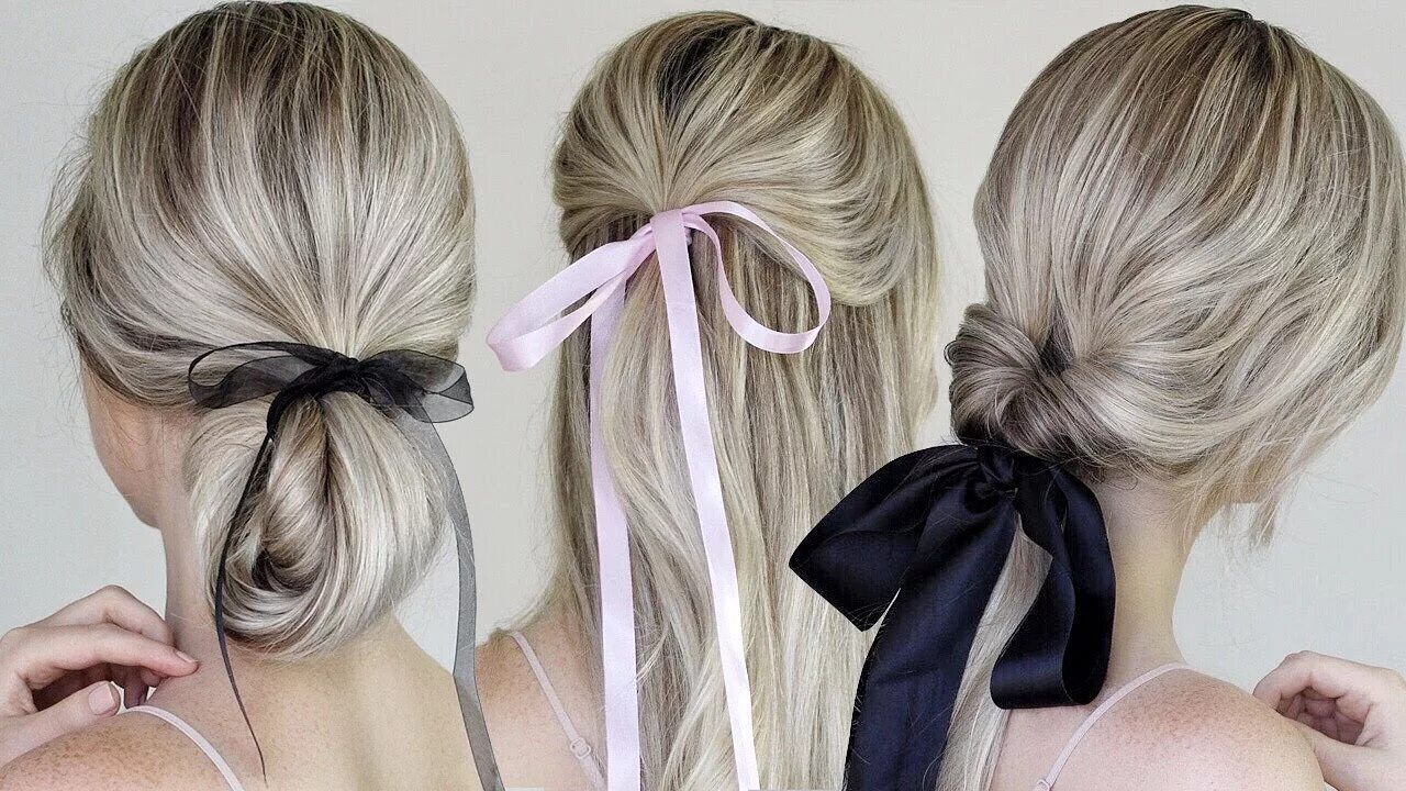 Прическа на средние волосы лентой Simple & Easy Hairstyles Incorporating Bows & Ribbon - YouTube