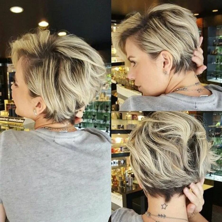 Прическа на средние волосы пикси боб Blonde Pixie Bob With Dark Roots Blonde balayage bob, Thick hair styles, Short h