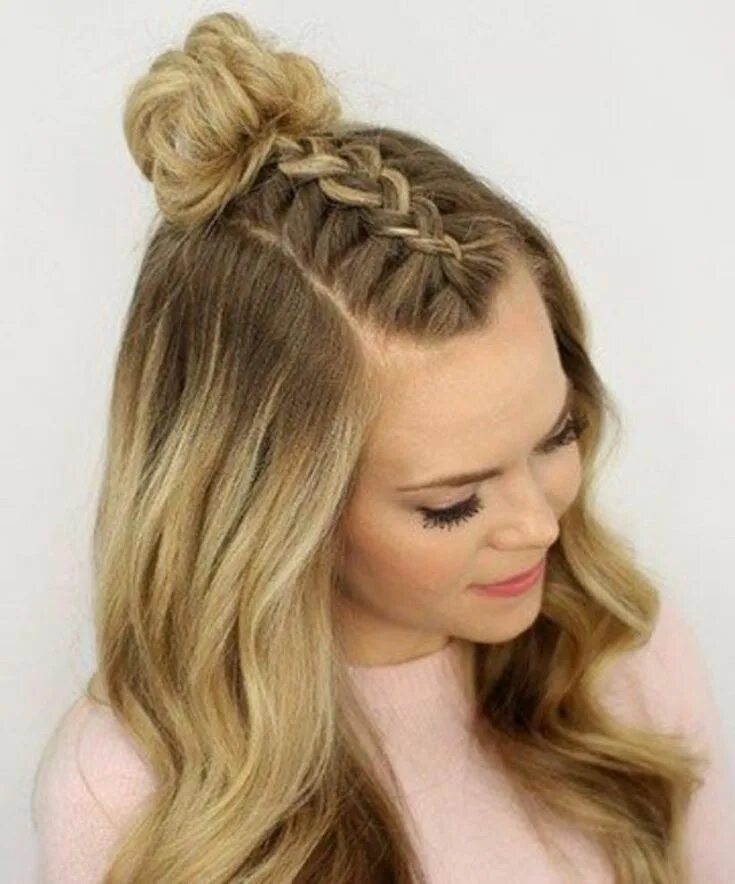 Прическа на средние волосы подростковая #Longhairstyles Long hairstyles in 2019 Braided hairstyles, Curly hair styles, L