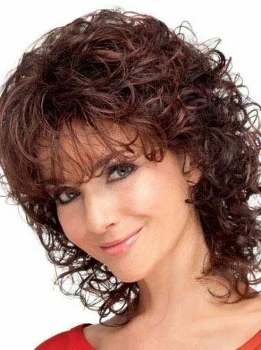 Прическа на средний химический волос New Auburn Curly Shoulder Length Classic Wigs Curly hair photos, Medium curly ha