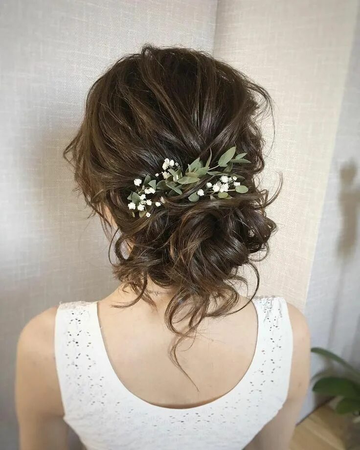 Прическа на свадьбу короткие волосы до плеч Romantic Wedding Hairstyle Inspiration Updo Long Hair Greenery #weddinghairstyle