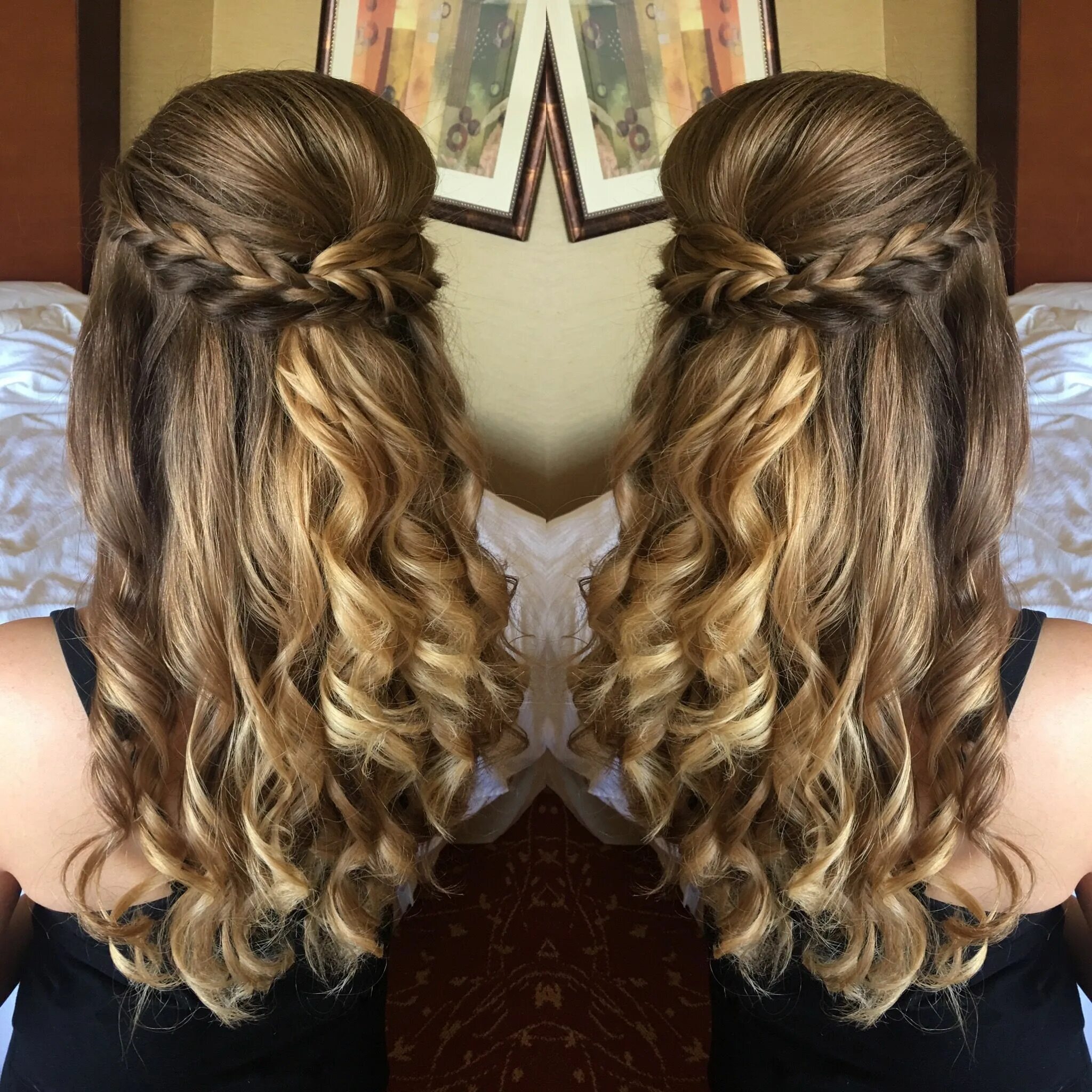 Прическа на свадьбу на длинные волосы подружке Twisted half up half down hairstyle Long hair styles, Bridesmaid hair long, Shor