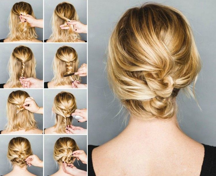 Messy Curly Bun For Shorter Hair Thin hair updo, Short hair bun, Braids for shor