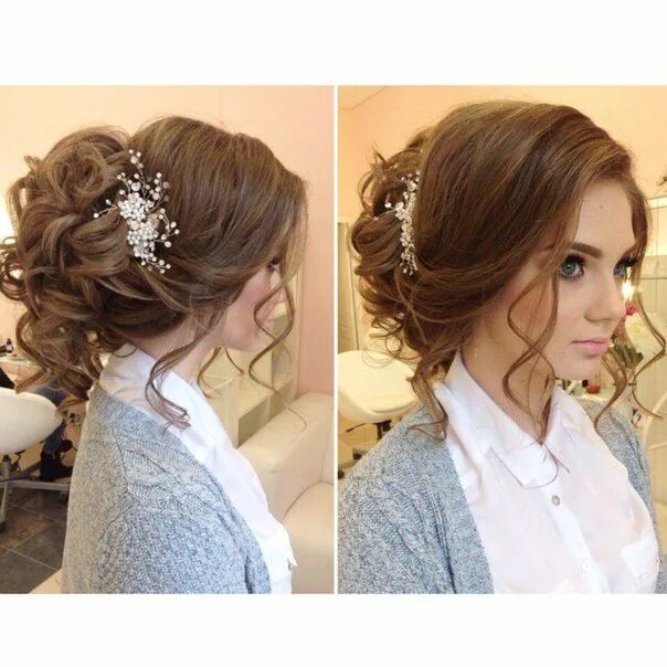 Прическа на выпускной 11 класс средние прическа невесты - Поиск в Google Prom hairstyles for long hair, Curly hair desi