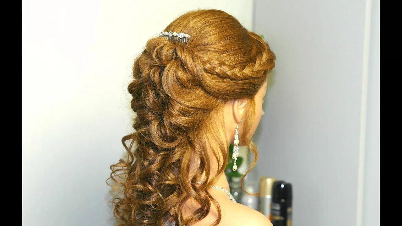 Прическа на выпускной школы длинные волосы Curly prom hairstyle for long hair with french braids. Tutorial - YouTube