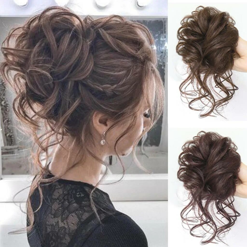 Прическа небрежный пучок на длинные волосы Synthetic Hair Bun Hair Bun Messy Curly Hair Band Elastic Crispy Wig Piece Ladie