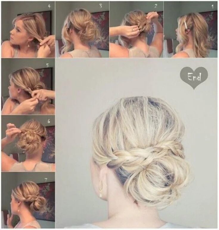 Прическа низкий пучок на короткие волосы технология Прическа пучок: фото 12 Medium hair styles, Easy updo hairstyles, Blonde hair ex