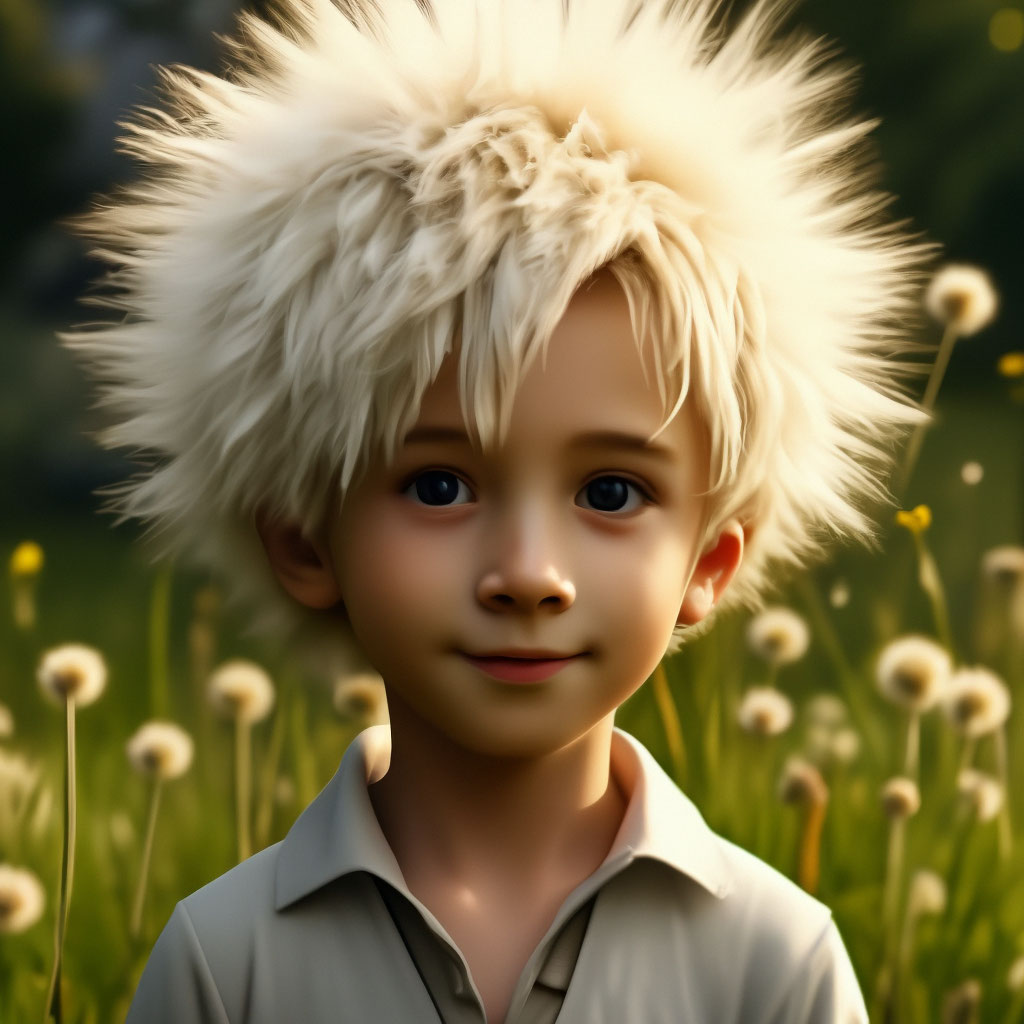 Прическа одуванчик мужская "The boy with the dandelion hairstyle." - image created in Shedevrum