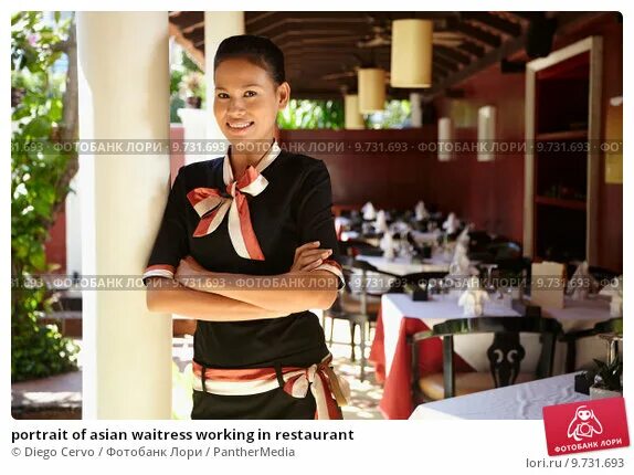 Прическа официанта женская portrait of asian waitress working in restaurant. Стоковое фото № 9731693, фотог