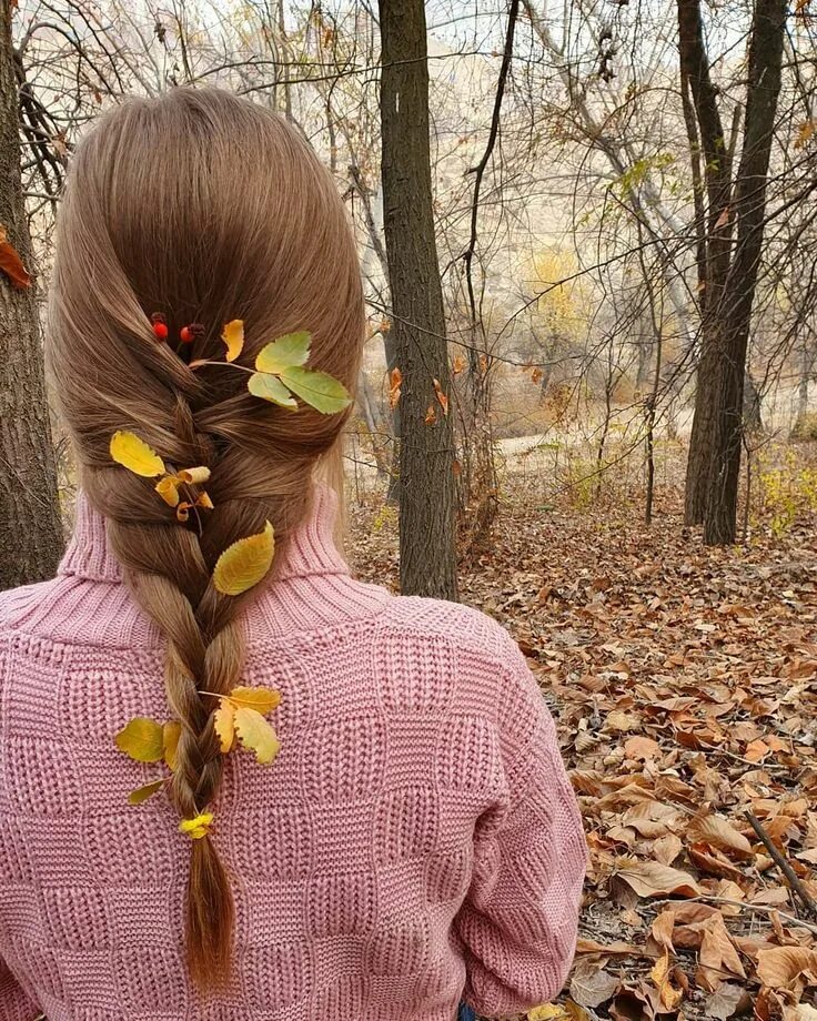 Прическа осень Осенние идеи для фото на природе, осенью, листья, прическа, волосы, коса, укладк