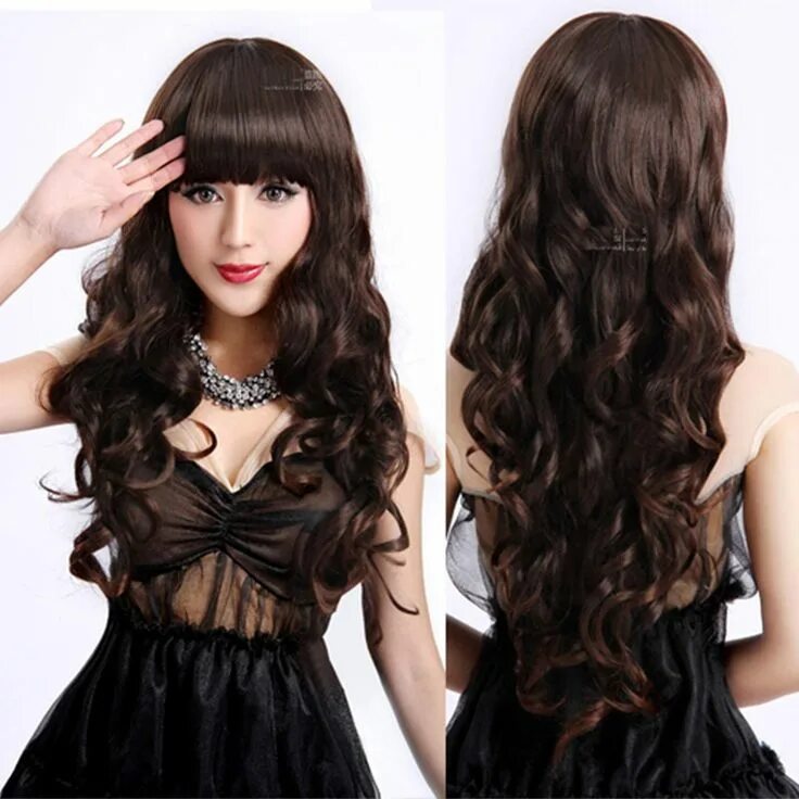 Прическа парик на длинные волосы 2015 New Style Dark Brown Body Wave Synthetic Hair Front Lace Wigs Heat Resistan