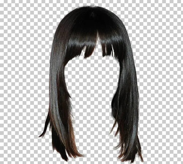 Прическа парик на длинные волосы Lace Wig Hairstyle Long Hair PNG - background black, bangs, barrette, black, bla