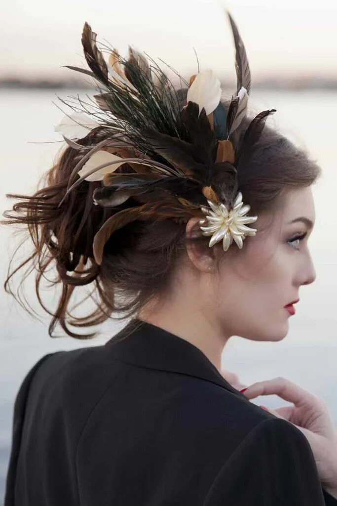 Прическа перья SABINE - The Feathered Head Feather hair pieces, Wedding headpiece, Fascinator