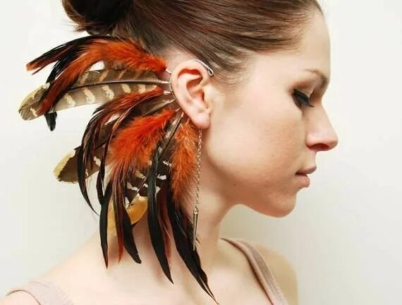 Прическа перья Feral Ear Ornaments Ear cuff, Feather ear cuff, Feather earrings diy