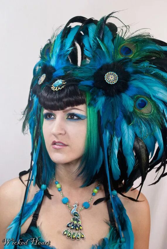 Прическа перья на средние волосы Peacock Headdress MADE TO ORDER - Etsy Feather headdress, Headdress, Festival he