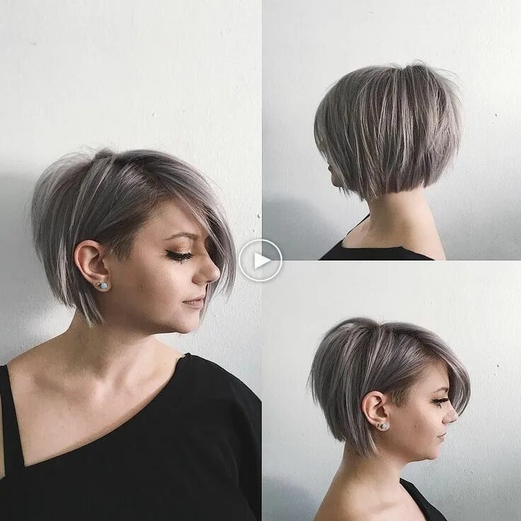 Прическа пикси боб на средние Women's Undone Voluminous Silver Bob with Clean Lines and Side Swept Bangs Short