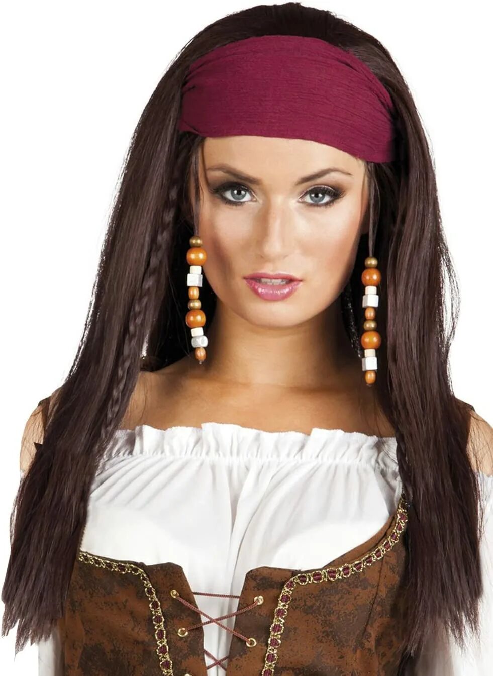 Прическа пиратки для девочки Boland 85741 Pirate Trinity - Adult Wig with Bandana, Brown, One Size - TopToy