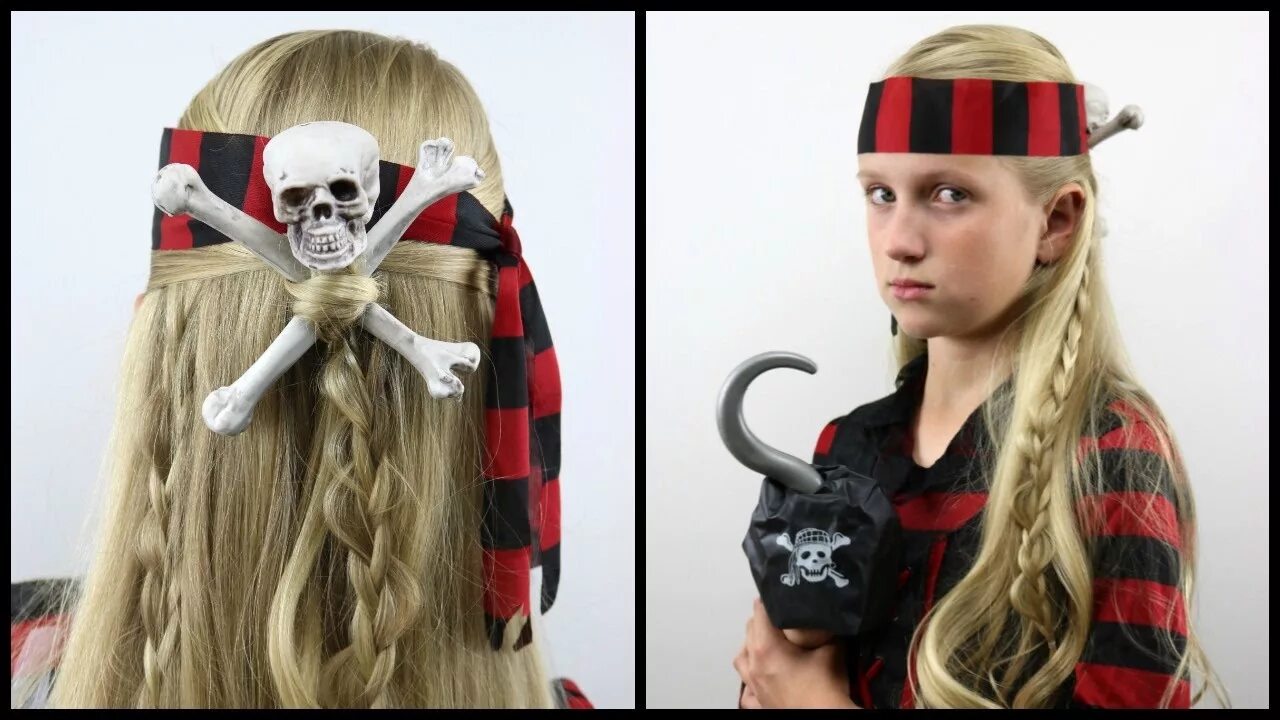 Прическа пиратки для девочки Skull & Cross Bones Pirate Hair Halloween Hairstyle BabesInHairland.com - YouTub