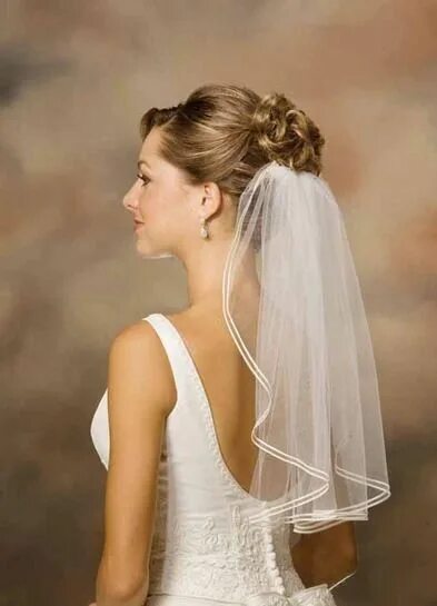 Прическа под фату на короткие волосы In Stock White And Ivory Ribbon Edge Two Layer Tulle Wedding Bridal Veil Wedding