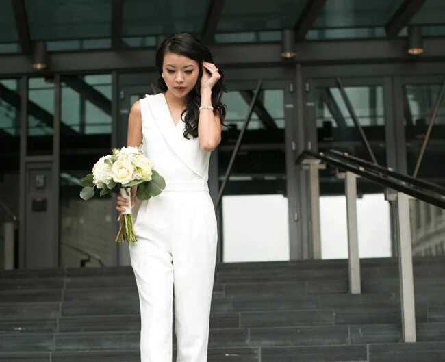 Прическа под костюм женский на свадьбу Bridal Jumpsuit for a City Hall Wedding Party Платья, Свадебные платья, Женский 