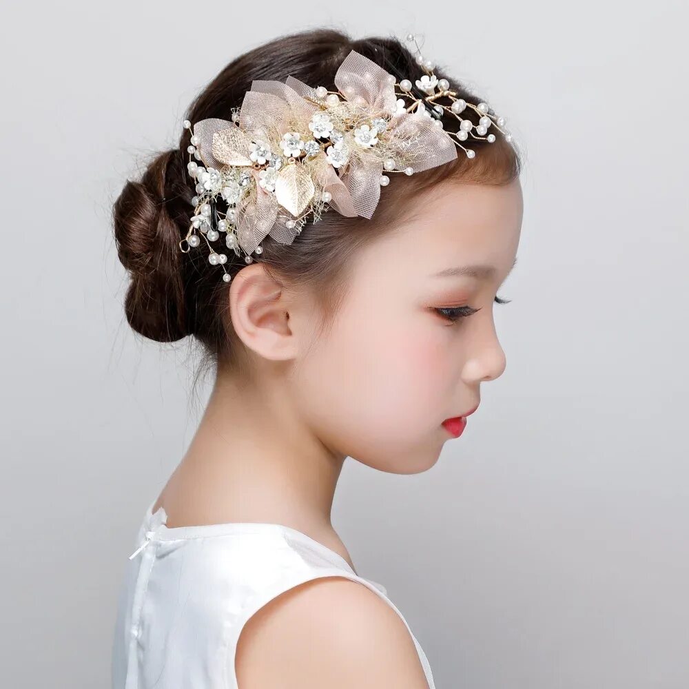 Прическа под ободок для девочки Champagne Headband Hair Accessories Flower Girls Wedding Headpiece Handmade Fash