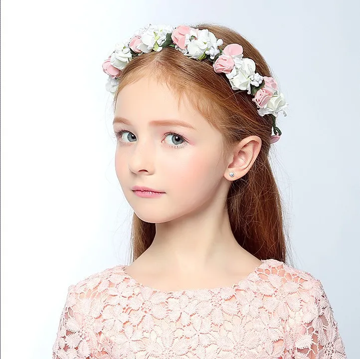 Прическа под ободок для девочки Wholesale Rose Headband Kids Hairband Bohemian Flower Crown Tiara Floral Headwea