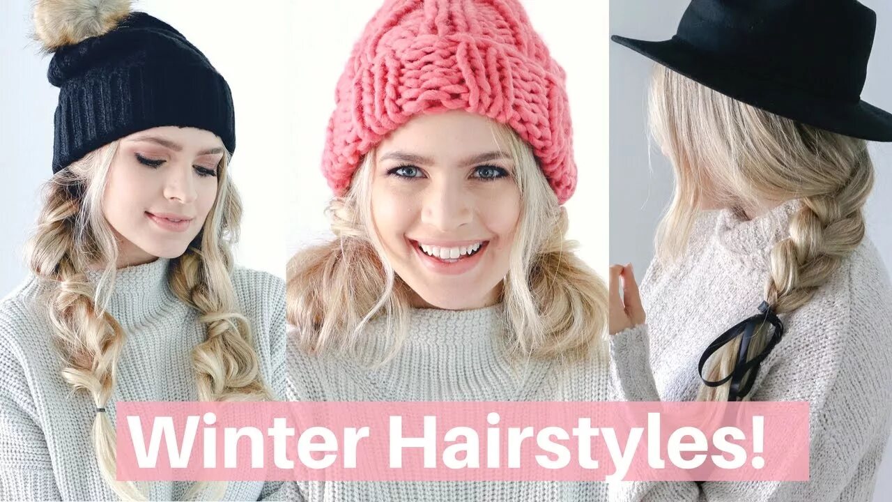 Прическа под шапку на средние волосы Easy Hairstyles for Winter, Hats, and Scarves! - Hair Tutorial - YouTube