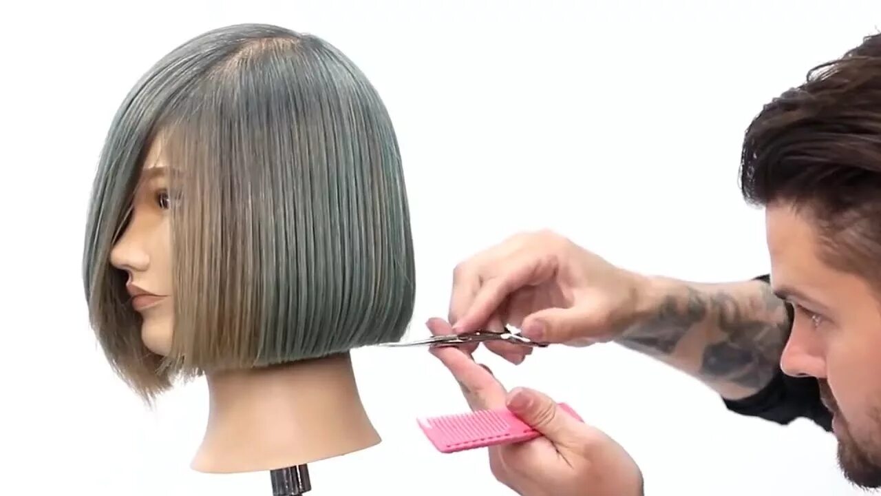 Прическа подстригать красивые One Length Bob Haircut Tutorial - YouTube