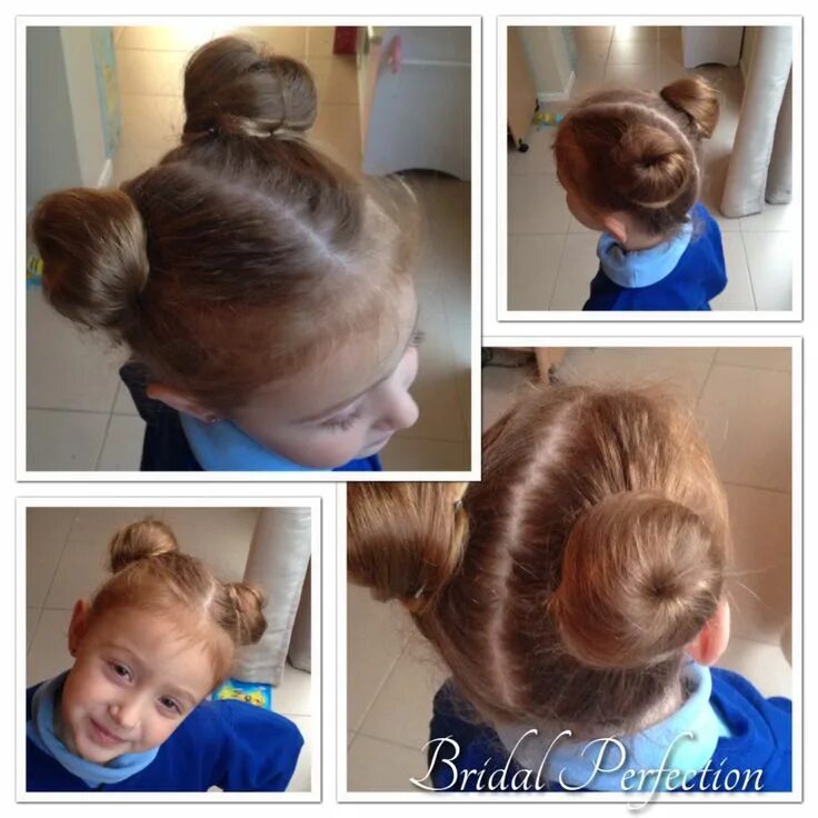 Прическа пончик для девочки Gorgeous double bun for Miss Holly, I used small donut rings as Holly has very f