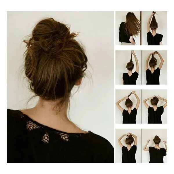 Прическа растрепанные волосы как сделать Brilliant Brunette / perfect messy bun. found on Polyvore Hair styles, Bun hairs