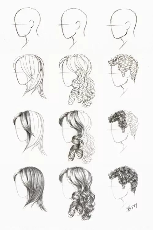 Прическа рисунок Drawing tutorial tutorials curly straight short hair styles Sketches, Drawings, 