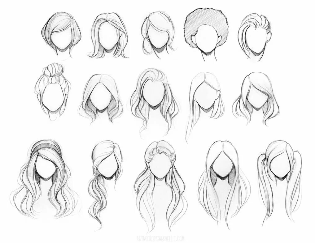 Прическа рисунок Character Hair Reference Sheet by GabrielleBrickey on DeviantArt Girl hair drawi