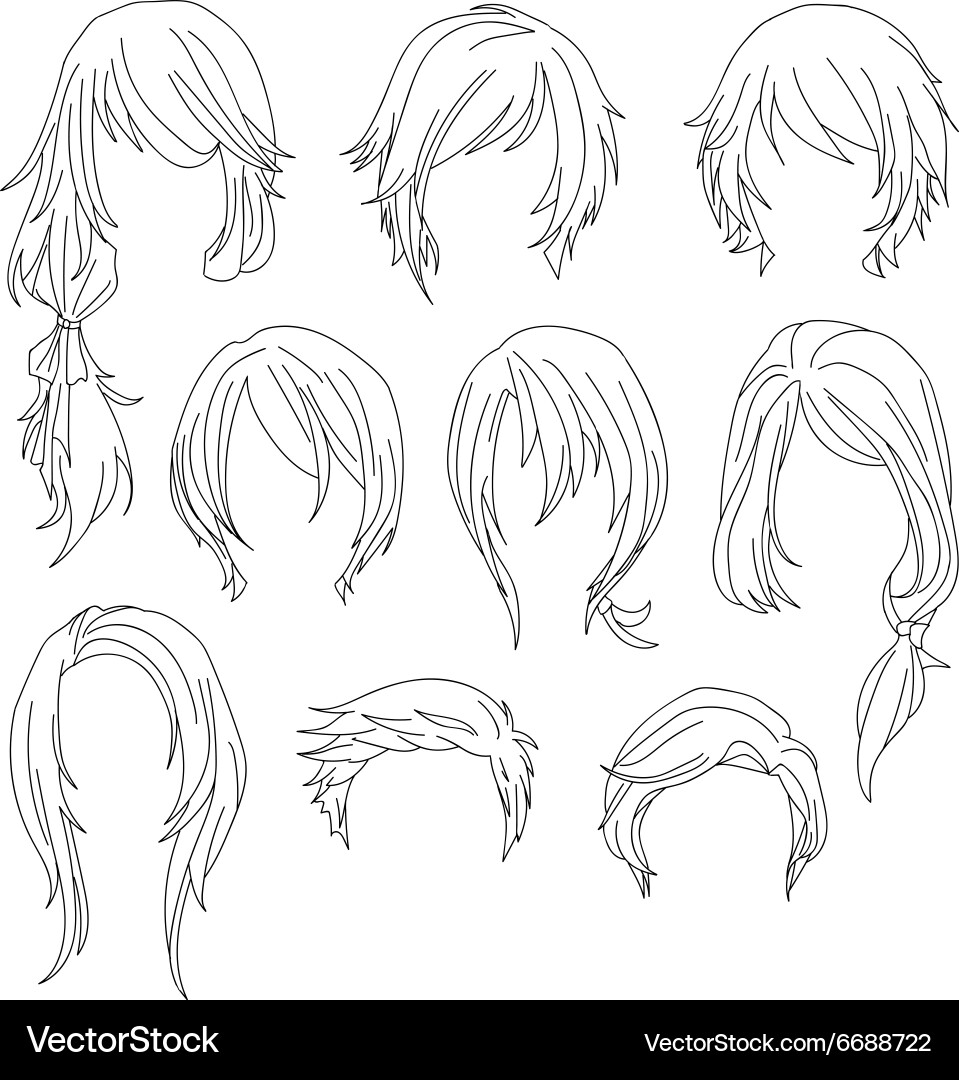 Прическа рисунок Hair styling for woman drawing set 1 Royalty Free Vector