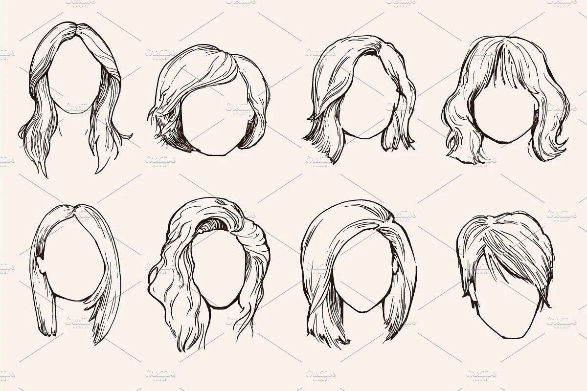 Прическа рисунок легкий Set of Woman hairstyles. #EPS# Illustration# Vector# illustration Fashion illust