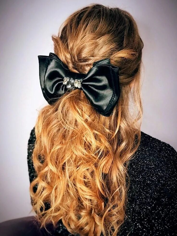 Прическа с бантом Большой черный атласный бант. Large black hair bow.-#Black #BOW #Hair #Large #ат