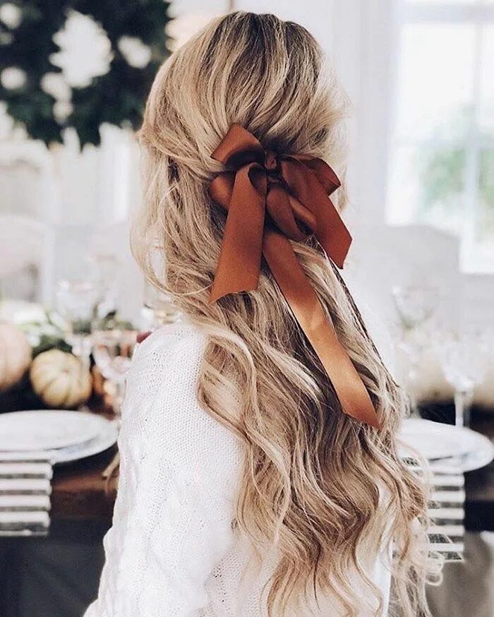 Прическа с бантом на длинные волосы Fun Winter Half-Up Half-Down Hairstyles Fashionisers © - Part 21 Long hair style