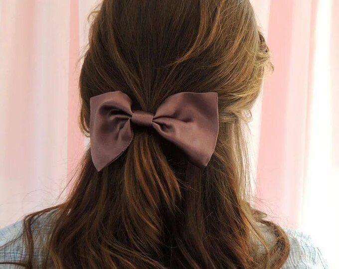 Прическа с бантом женская Dark Grey Silk Hair Bow Barrette Clip - Etsy UK Hair looks, Ribbon hairstyle, Fe