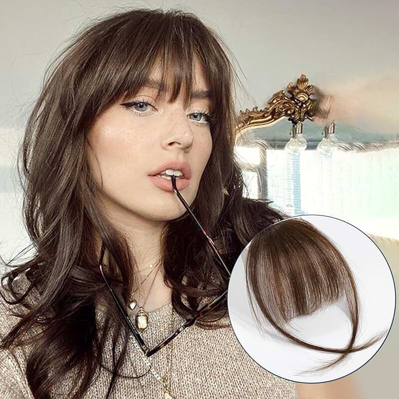 Прическа с челкой шторкой 2024 Amazon.com: Hair Bangs Clip On