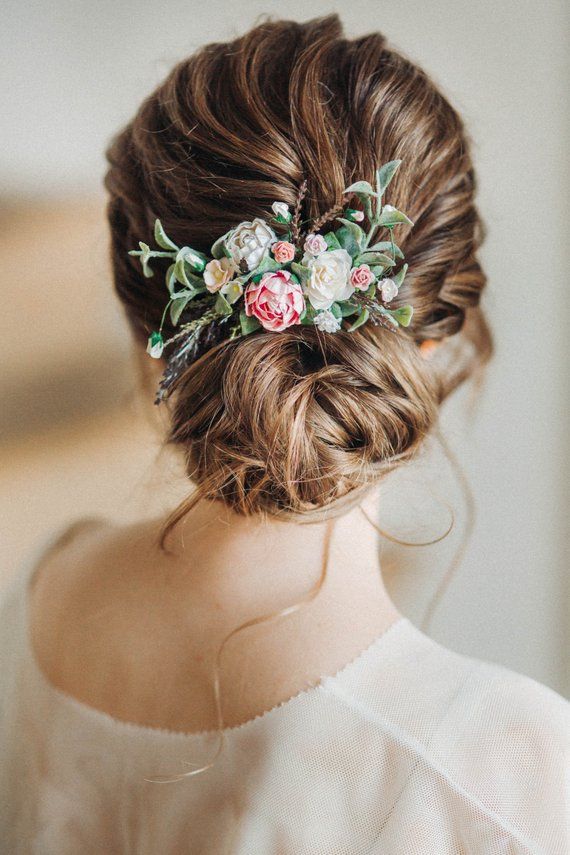 Прическа с гребешком на короткие волосы Blush pink and ivory Hair comb, floral headpiece, floral hairpiece, blush pink h