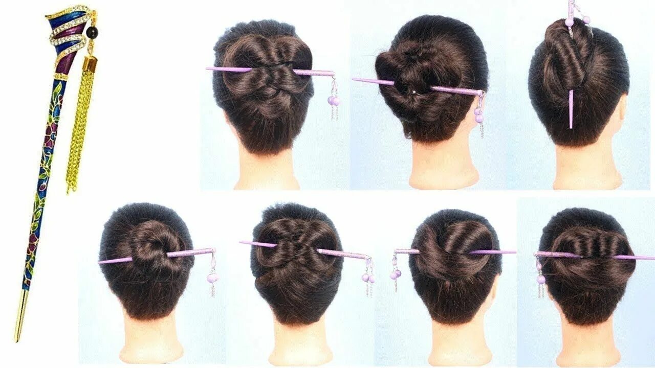 Прическа с китайскими палочками на длинные волосы 7 easy and beautiful juda hairstyle with bun stick chinese bun hair style girl h